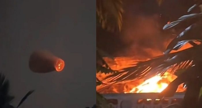 இந்திரவிழாவில் வானில் பறக்கவிடப்பட்ட புகைக் கூண்டு வீட்டின் மீது வீழ்ந்து விபத்து !