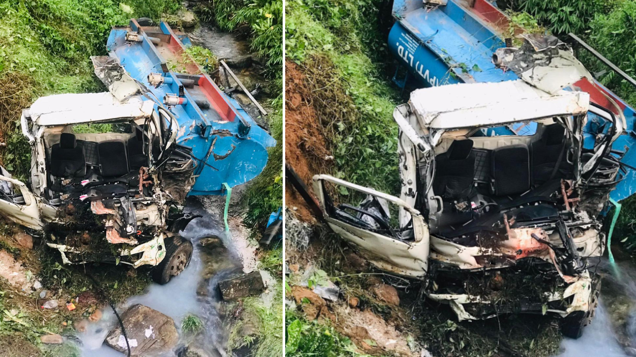 பவுசர் பள்ளத்தில் கவிழ்ந்ததில் இருவர் உயிரிழப்பு!