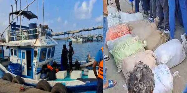 ஆழ்கடலில் மீட்கப்பட்ட பலநாள் படகு ஒன்றில் இருந்து  போதைப்பொருட்கள் மீட்பு!