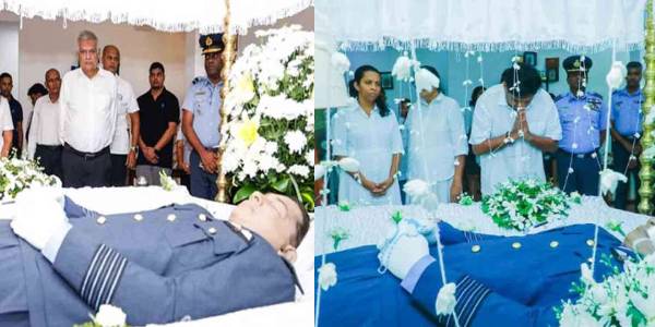 உயிரிழந்த விமானியின் பூதவுடலுக்கு , ரணில் விக்ரமசிங்க, எதிர்க்கட்சி தலைவர் உள்ளிட்டோர் இறுதி அஞ்சலி!