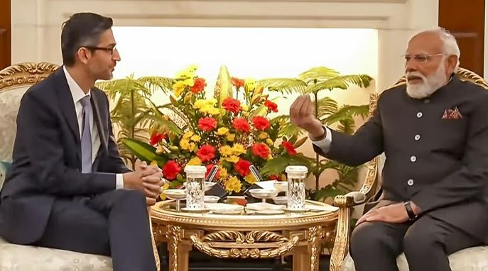 பிரதமர் நரேந்திர மோடியை, சுந்தர் பிச்சை சந்தித்து பேச்சுவார்த்தை!